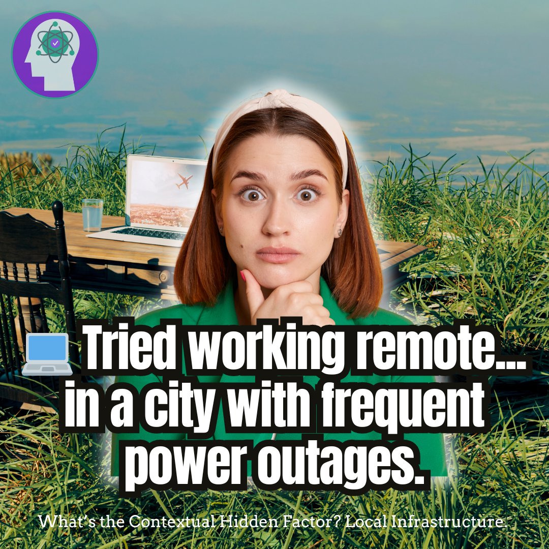 AiTrendsCoded's tweet image. 💻 Tried working remote... in a city with frequent power outages. Productivity tanked! ⚡ What’s the Contextual Hidden Factor? #RemoteWorkFail #InfrastructureIssues
