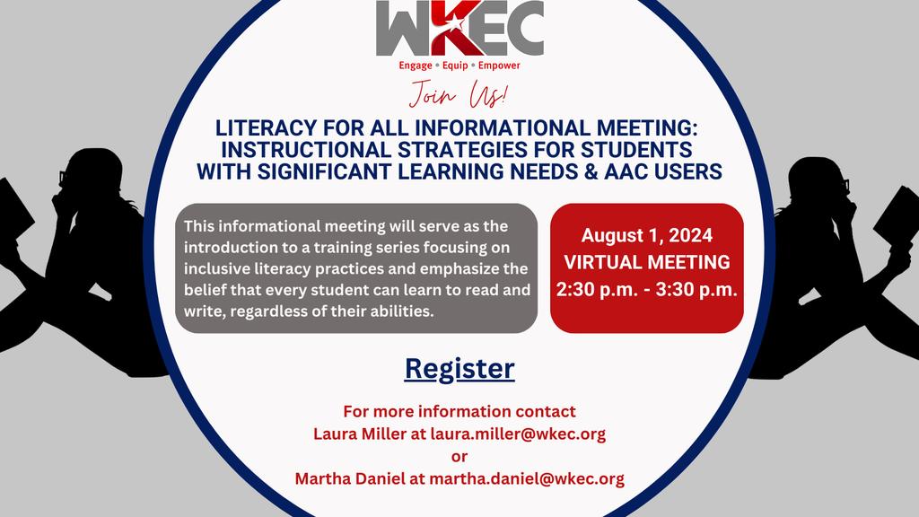 WKECSpecialEd's tweet photo. ✍️ Discover Inclusive Literacy Practices at Our Literacy for All Event on August 1! 

Zoom 🔗: https://t.co/Qya2fNfc0u 
Meeting ID: 834 1892 8434 Passcode: 5Xn56B 

If you have questions please contact Martha Daniel or Laura Miller! https://t.co/Zn9FhEziUi