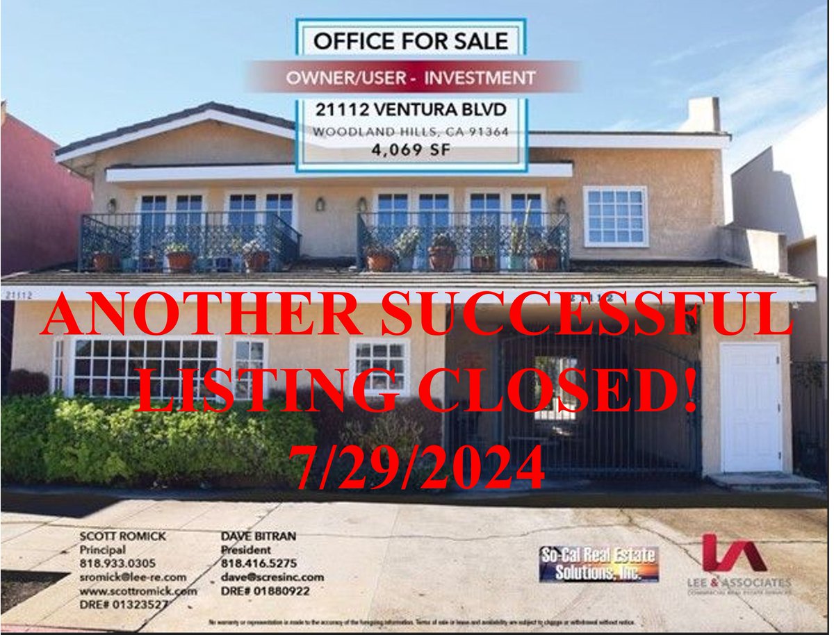 SCRESINC_BTRAIN's tweet image. Another Successful Listing CLOSED TODAY!
Congrats to both Buyers and Sellers for an extremely smooth transaction.
If you&apos;re looking to sell or lease your office building, let our team get it done!
#Wheelhouse #Knowledgeable #Professional #Experienced #SCRESINC #LeeandAssociates