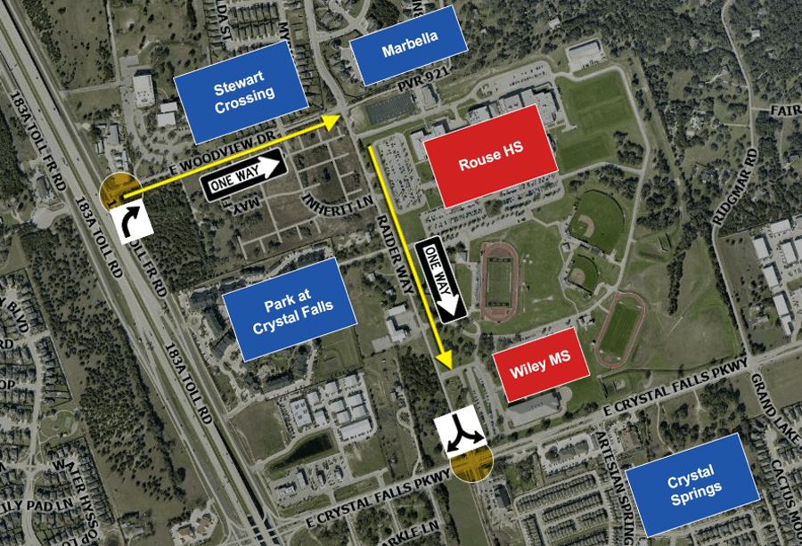 TRAFFIC UPDATE: Starting Wednesday, Aug. 7, in cooperation with LISD and Central Texas Regional Mobility Authority, all vehicles accessing Woodview Drive and Raider Way in Leander will be directed through new traffic detours. More: leandertx.gov/raider