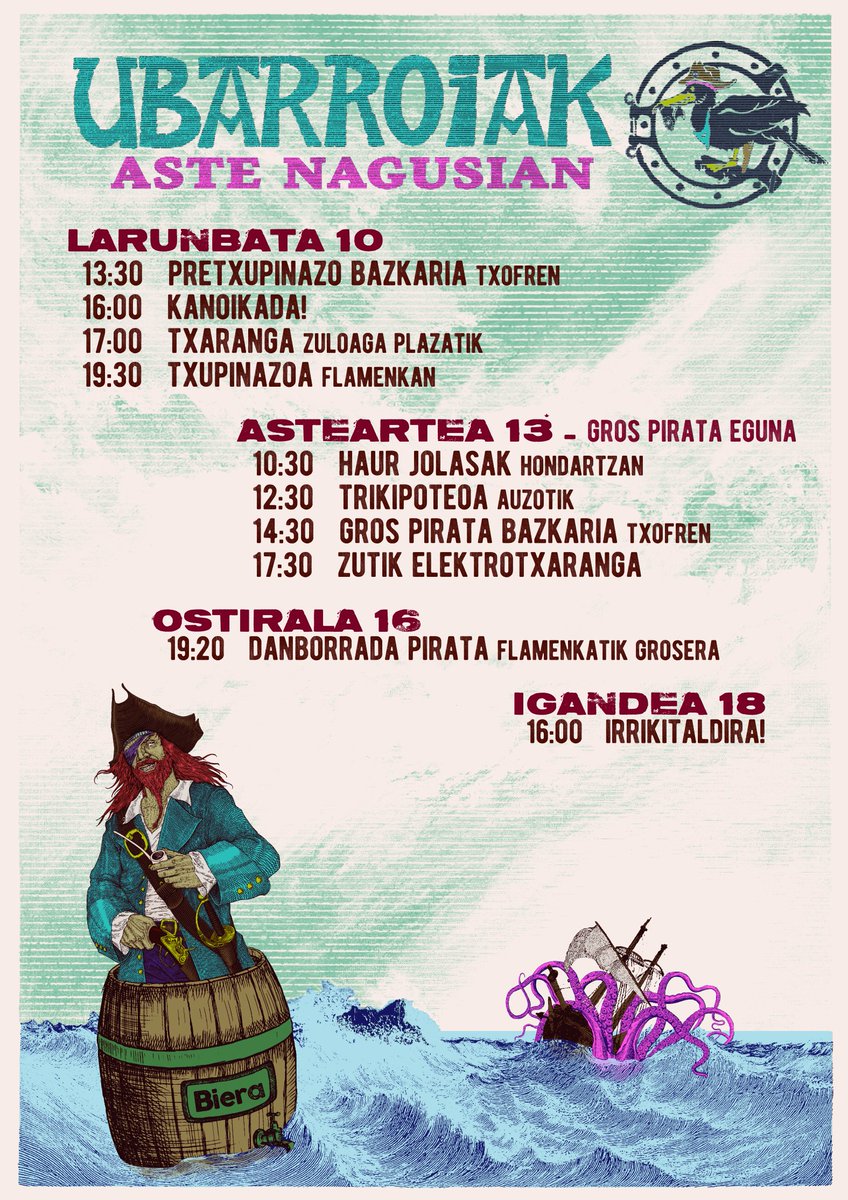 Hementxe duzue gure aurtengo aste nagusiko egitaraua.

Oso urte berezia izango da guretzat, 10. urteurrena ospatzen dugulako. Eta, aspaldiko kartel baten irudiak berreskuratu ditugu aurtengoa osatzeko.

Laister arte, gora ubarroiak! 🩵🩵