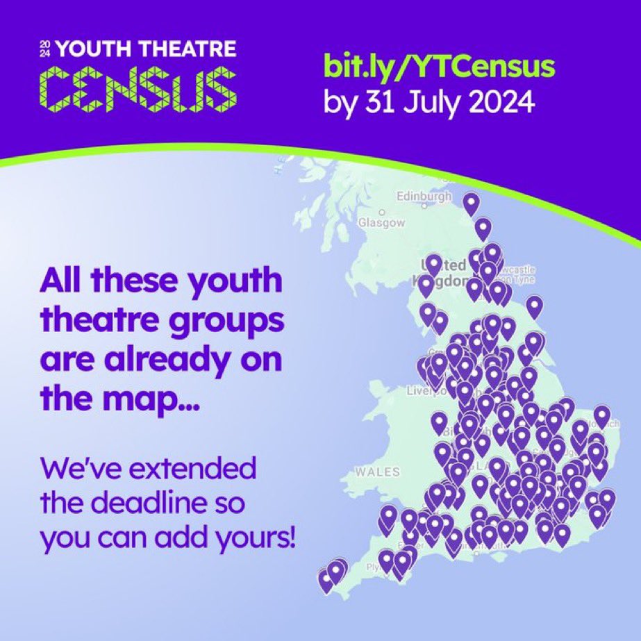 Our <a href="/ace_national/">Arts Council England</a> supported Big Youth Theatre Census ends on Wednesday! Are you on it yet? Anyone making drama &amp; theatre regularly with young people in England…stand up and be counted! Or just sit down &amp; fill this link in… 

bit.ly/YTCensus