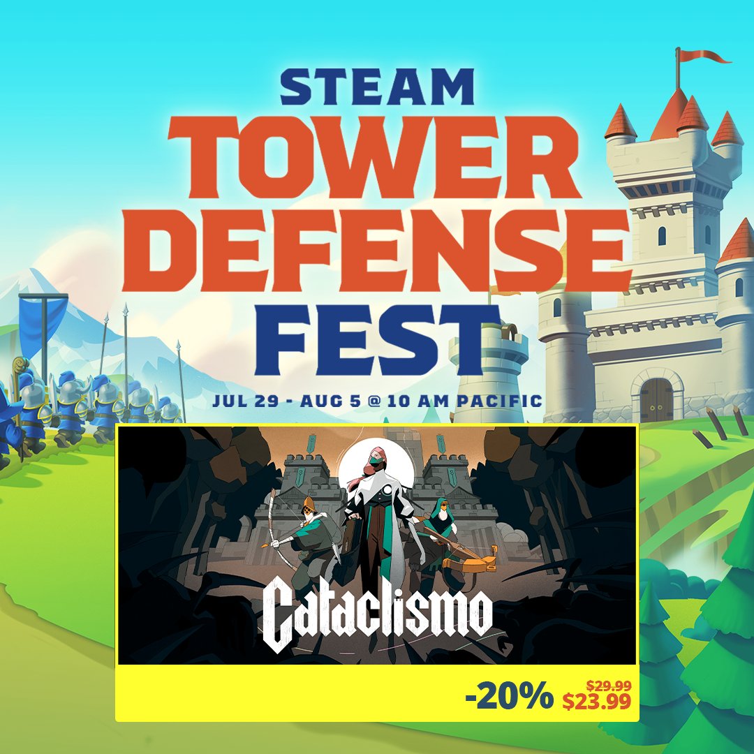 Cataclismo joins the Steam Tower Defense Fest! 🏰

▫️ Fully-voiced campaign (in development).
▫️ Endless survival, Skirmish &amp; Sandbox modes.
▫️ Level Editor to create &amp; share community maps.

🥁🥁🥁🥁

And the free demo is available again!
