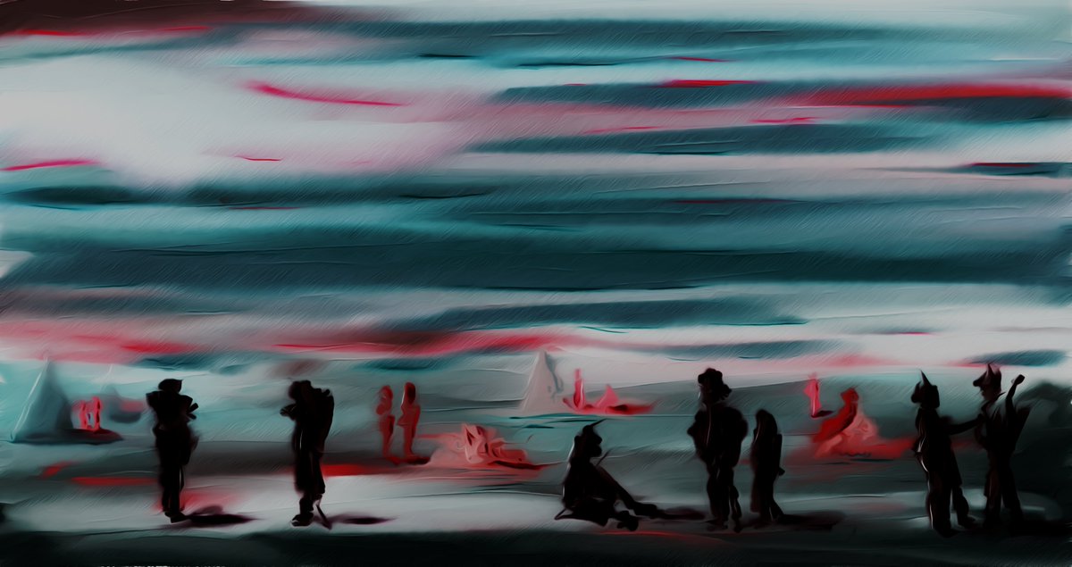 Muted blue and red,
Last whispers of old songs fade,
Colonizers near.