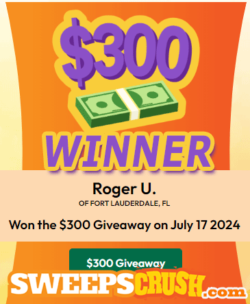 SweepsCrush's tweet photo. Congrats to $300 Cash #Winner, Roger U. of Fort Lauderdale, Florida!

🍊Crush Your Day with Free Entries to win SweepsCrush Giveaways: https://t.co/NObnoqCG1L https://t.co/agmAuV1TmX