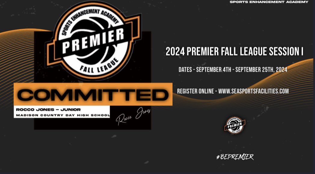 Premier Fall League (@fallpremier) on Twitter photo 🚨COMMITTED🚨
We are excited to welcome Rocco Jones (<a href="/Roccojones26/">Rocco Jones</a>) from Madison Country Day HS to Session I of the 2024 Premier Fall League at <a href="/SEAFacilities/">SEA Facilities</a>‼️
Register ONLINE - seasportsfacilities.com
#BePremier 🚨COMMITTED🚨
We are excited to welcome Rocco Jones (<a href="/Roccojones26/">Rocco Jones</a>) from Madison Country Day HS to Session I of the 2024 Premier Fall League at <a href="/SEAFacilities/">SEA Facilities</a>‼️
Register ONLINE - seasportsfacilities.com
#BePremier