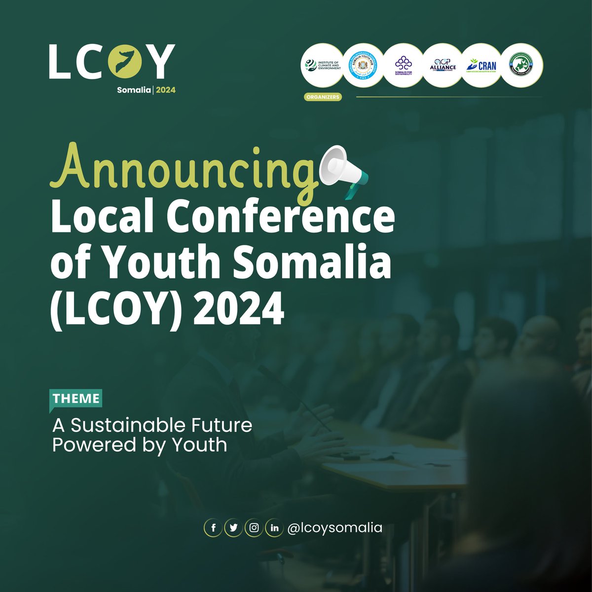 SomalisforSust's tweet photo. Join us at the Local Conference of Youth Somalia (LCOY) 2024 on August 27-28 in Mogadishu! 🌍✨
This is your chance to engage with young leaders, share ideas, and take action for a sustainable future.
Apply by August 5, 2024, 11:59 PM (Mogadishu Time): https://t.co/y6OvOUnofs https://t.co/Nkp56p14Tu
