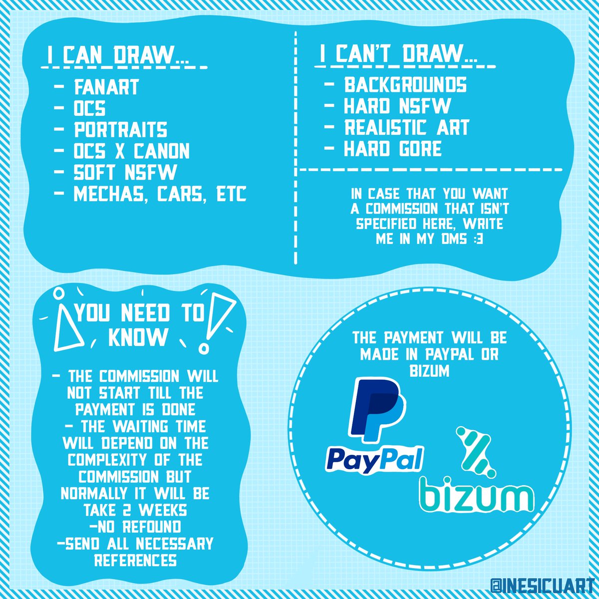 UPDATED COMISSION SHEET

I hated the way the other comission sheet seemed, so now it is much more aesthetic and clean ✨
So if you are interested in a commission, write to me in DM and if not, share this post and thus let someone who is interested see it 🩵