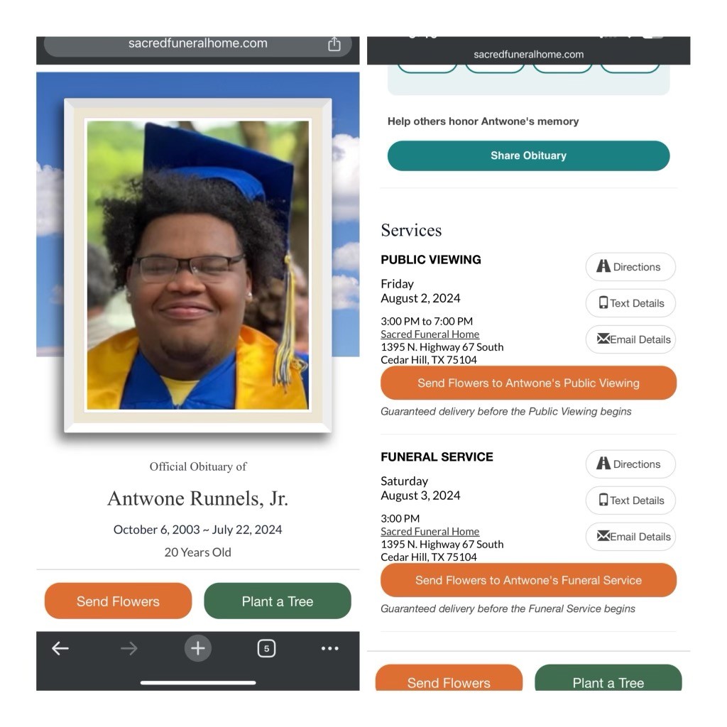 IDEA_at_Fannin's tweet photo. IDEA family, it is with sadness we announce the passing of Antwone Runnels Jr.  Antwone graduated from IDEA in 2022.  Please see the information below on Antwone's arrangements and keep Antwone and the family in your thoughts. https://t.co/zqtp6FzHXj