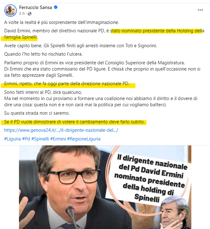 BMbriana's tweet photo. Ermini, dirigente del pd, 
nominato presidente della holding della famiglia spinelli, finiti agli arresti domiciliari con toti

a che serve stampare sulla tessera del partito gli occhi di berlinguer?
mi imbarazzo per loro
#questionemorale https://t.co/za1UPDL7M6