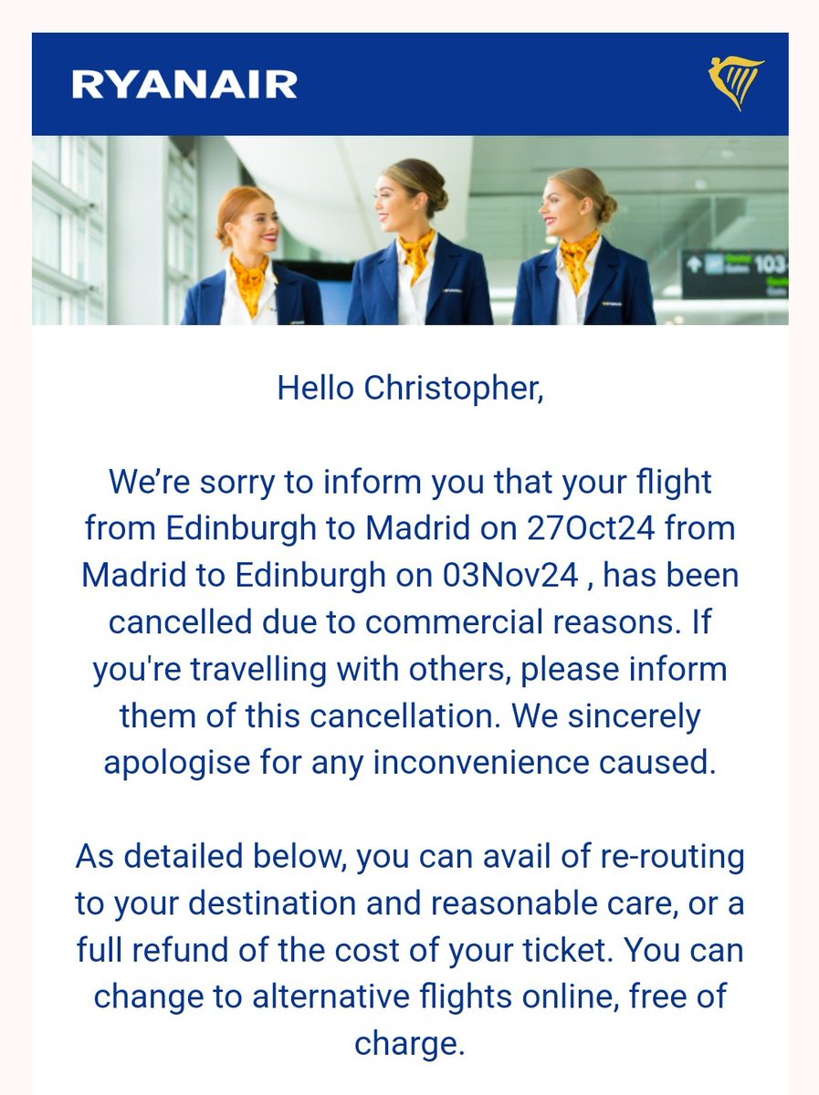 POV - you're the biggest defender of <a href="/Ryanair/">Ryanair</a> and use them regularly. You book a flight, hotel, air BnB, car hire, pre flight hotel etc like every year and then they do this to you... Cutting short your holiday by 3 days or forcing you to spend hundreds more on easyJet