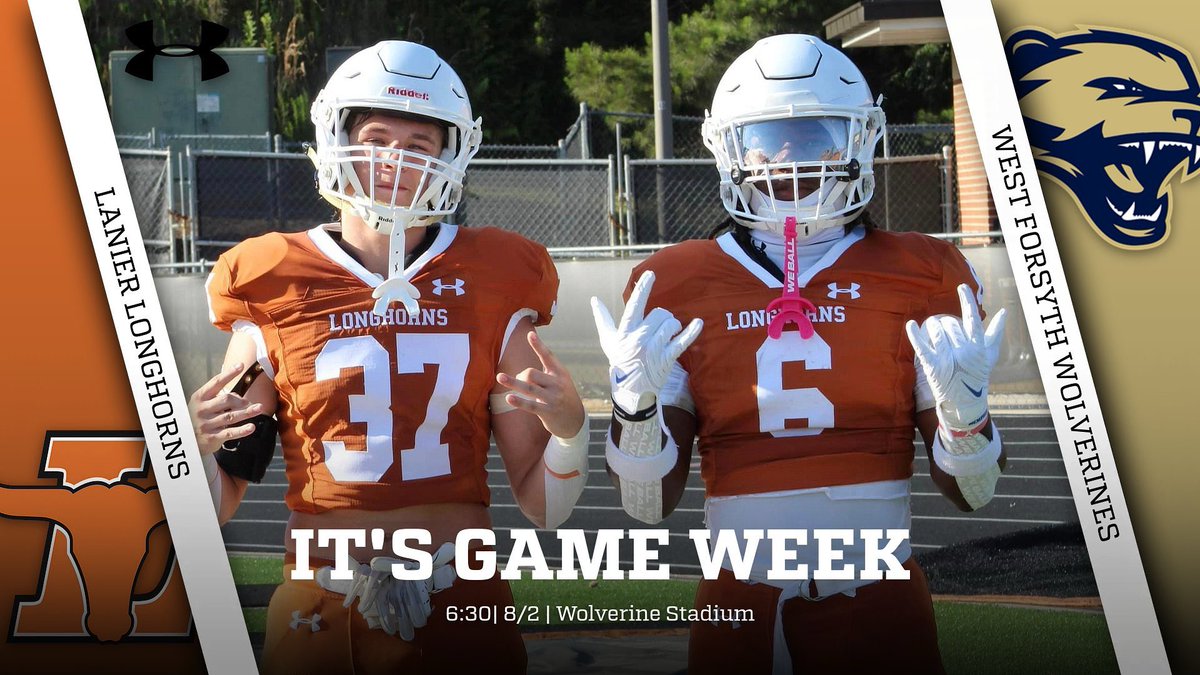 IT’S GAME WEEK! 🐂
The Longhorns go on the road to take on the West Forsyth Wolverines. This game is a scrimmage. The game is this Friday, August 2nd at 6:30PM! SEE YOU THERE!