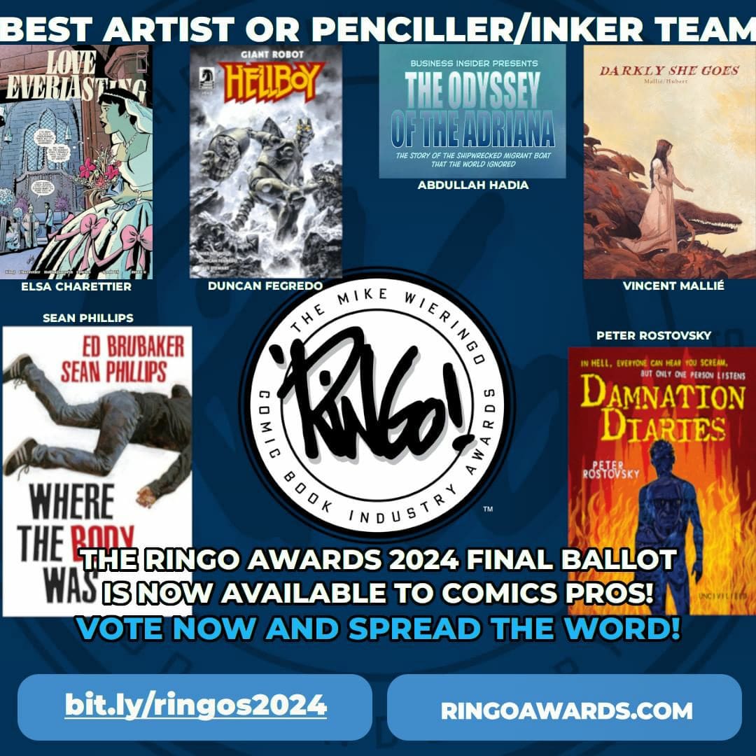 Peter K Rostovsky (@rostovskypeter) on Twitter photo My posts here lag behind those on other platforms, but I'm honored to be nominated for the prestigious Ringo Comics Industry Award in the Best Artist category! If you're a comics creator, please consider voting <a href="/ringoawards/">Ringo Awards</a> . Thank you!! #comicbooks #graphicnovel #comicbookart My posts here lag behind those on other platforms, but I'm honored to be nominated for the prestigious Ringo Comics Industry Award in the Best Artist category! If you're a comics creator, please consider voting <a href="/ringoawards/">Ringo Awards</a> . Thank you!! #comicbooks #graphicnovel #comicbookart