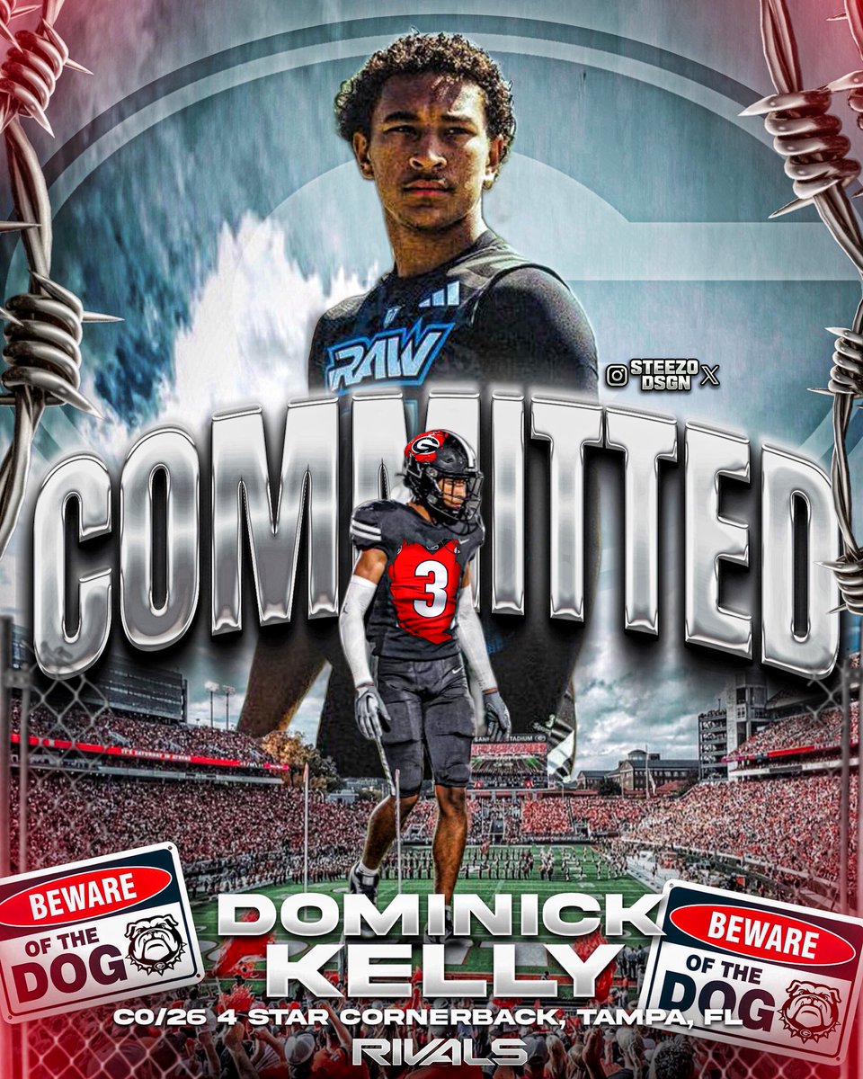 Steezo (@steezodsgn) on Twitter photo BREAKING: CO/26 4 ⭐️ CB Dominick Kelly ( <a href="/D_Lock23/">Dominick Kelly</a> ) has announced he’ll flip from USC to Georgia he tells me.
-
Kelly is a 6’1 ( 175 LBS ) CB out of Tampa, FL. Recently announced that’ll he play at IMG Academy next season, Dominick ranks 164 in the nation and the 31st ranked BREAKING: CO/26 4 ⭐️ CB Dominick Kelly ( <a href="/D_Lock23/">Dominick Kelly</a> ) has announced he’ll flip from USC to Georgia he tells me.
-
Kelly is a 6’1 ( 175 LBS ) CB out of Tampa, FL. Recently announced that’ll he play at IMG Academy next season, Dominick ranks 164 in the nation and the 31st ranked