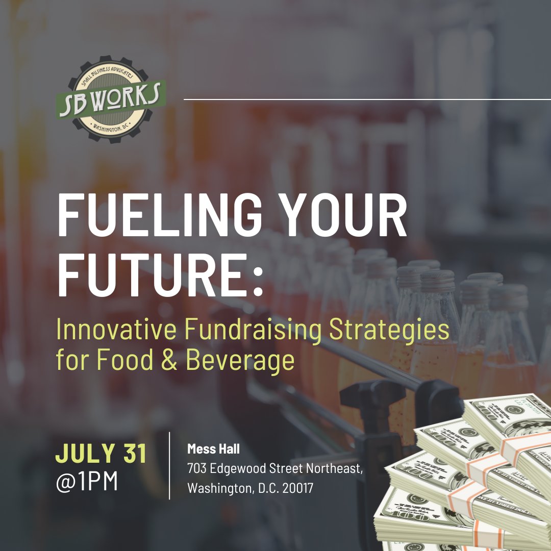 Join us for an interactive workshop where you'll discover how to navigate the unique challenges of seeking funding in the F&amp;B industry.

Register Now: eventbrite.com/e/fueling-your…

#foodandbeverage #fundraising #sbworksdc #sbworks #smallbusiness