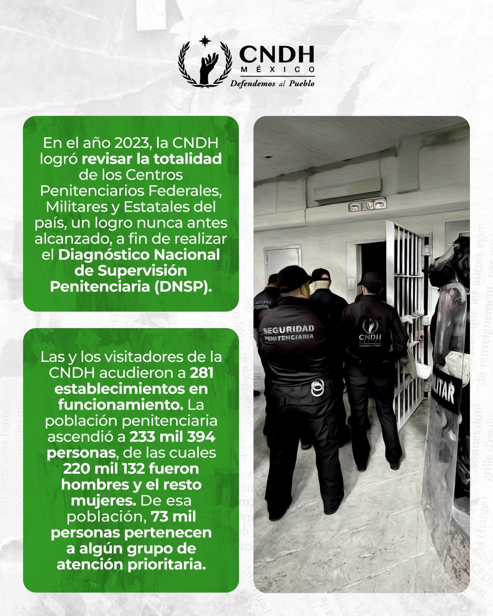 CNDH's tweet photo. El #DNSP busca generar estrategias que permitan mejorar las condiciones de vida de las personas privadas de la libertad y de las hijas e hijos que viven con ellos.

Puedes consultarlo completo aquí:

🟢 https://t.co/2V1fsFN0TJ

#DefendemosAlPueblo https://t.co/LzYJQbVnsy