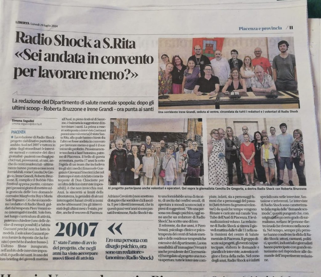 PieroVerani's tweet photo. Il quotidiano Libertà ha messo a fuoco il momento di Radio Shock, progetto del dipartimento di Salute mentale e dipendenze patologiche di Ausl Piacenza.
#RadioShock #salutementale https://t.co/ty8Bo8Y4au