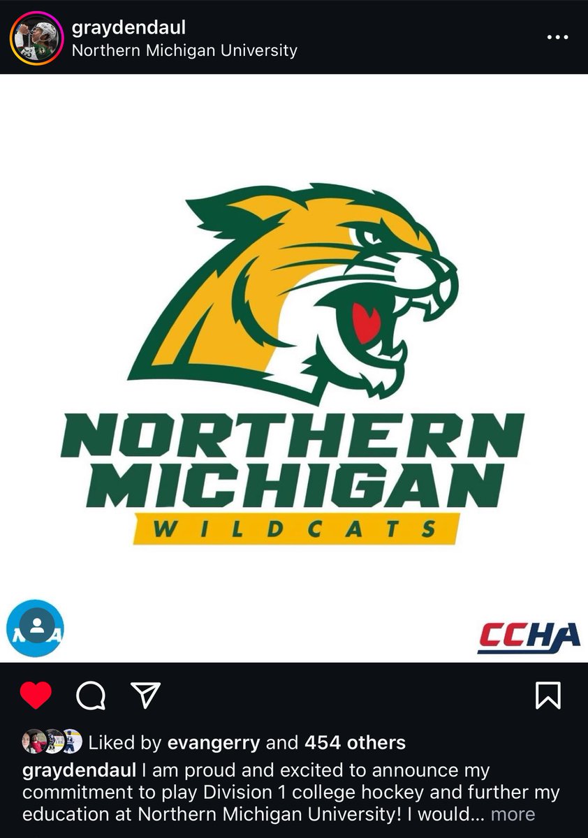 D Grayden Daul has committed to Northern Michigan 

Daul was previously a commit of Wisconsin and played 7 games in the BCHL last season.