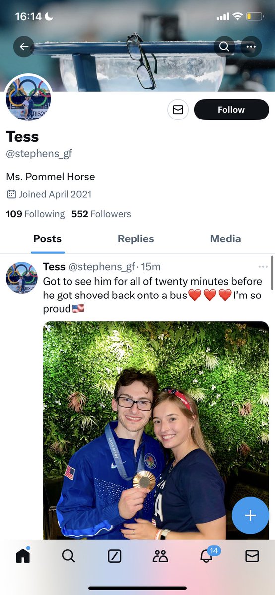 Obsessed with Stephen Nedoroscik's partner and her bio being "Ms Pommel Horse"