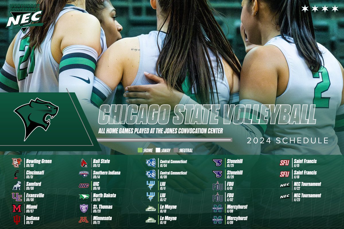 The Chicago State volleyball team released their 2024 schedule today

The Cougars are set to open the season Friday, August 30 at Bowling Green in the first of four tournaments and will make their home debut on Monday, September 16 against UIC

Story: bit.ly/3LHNJ0i