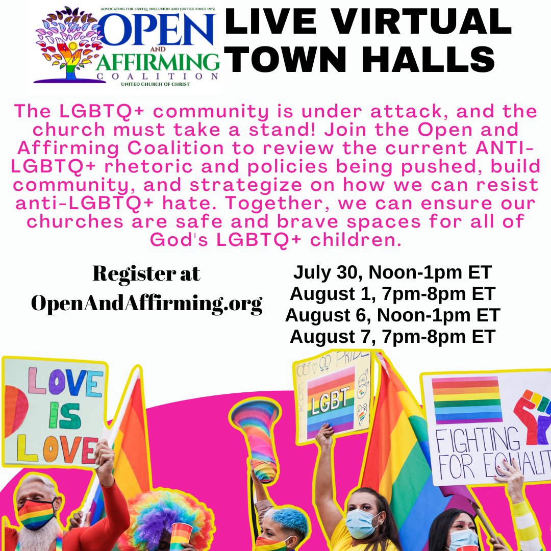 🏳️‍🌈 Stand with the LGBTQ+ community! Join our Town Hall sessions to fight anti-LGBTQ+ rhetoric, build community, and strategize against hate. Let's create safe and brave spaces in our churches! 🌟

📅 Register: openandaffirming.org/events/

#OpenAndAffirming #LGBTQ #FaithAndJustice