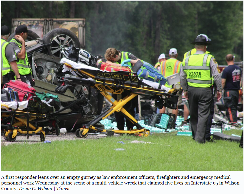 NYCEMSwatch's tweet photo. Photo at the scene where five people died in a car wreck.

An "EMS worker seeming to be overcome with exhaustion and grief"

EMTs and paramedics should be made of iron or steel, but we are only made of flesh and blood. https://t.co/XsbUj7FASn