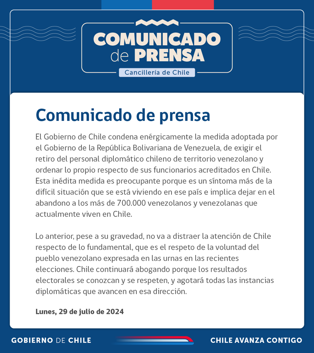 Cancillería Chile 🇨🇱 (@minrel_chile) on Twitter photo Comunicado de prensa. Comunicado de prensa.
