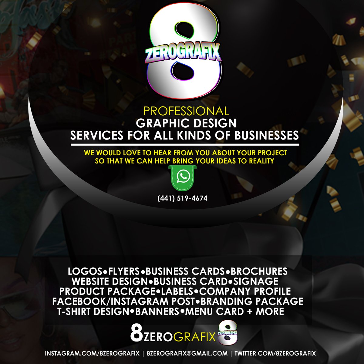 It's been a minute we have been on here , but we are still here for all your graphic design needs. #8zerografix