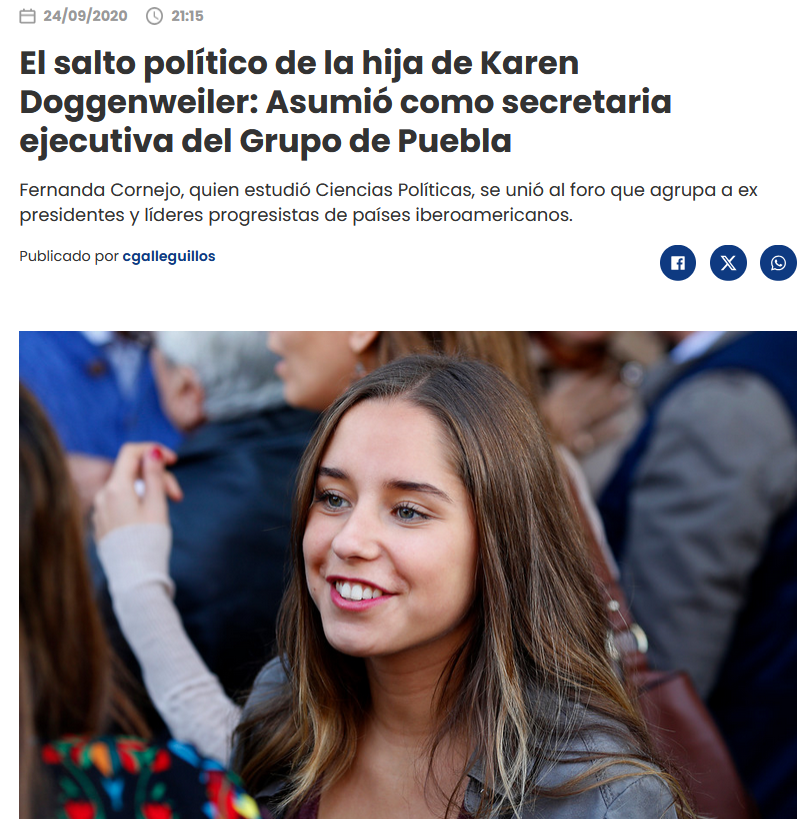 WenaChile's tweet photo. La hija de Karen Doggenweiler  es funcionaria del macabro Grupo de Puebla, el grupo de donde surgieron gente como Hugo Chávez que hundió en la miseria a su país. MEO, Karen y su hija son izquierdistas radicales https://t.co/RNGjyFcC9X