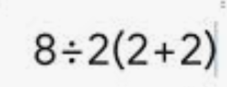 Clone_1992's tweet photo. it's 16, it's literally 16
because 8 is before 2 so 8 would be cut by 2 (aka 4) and then (2+2) would be (4) so 4(4) is 4 x 4... which is 16 https://t.co/hRXBstyNlt