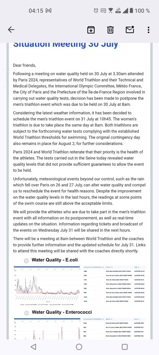 paulo2910's tweet photo. No Triathlon Men’s Race at Olympics Games in Paris today. 
The race bas been postponed to tomorrow 10:45. #OlympicGames  #Triathlon  #Paris2024 https://t.co/TZqT8PGt2r