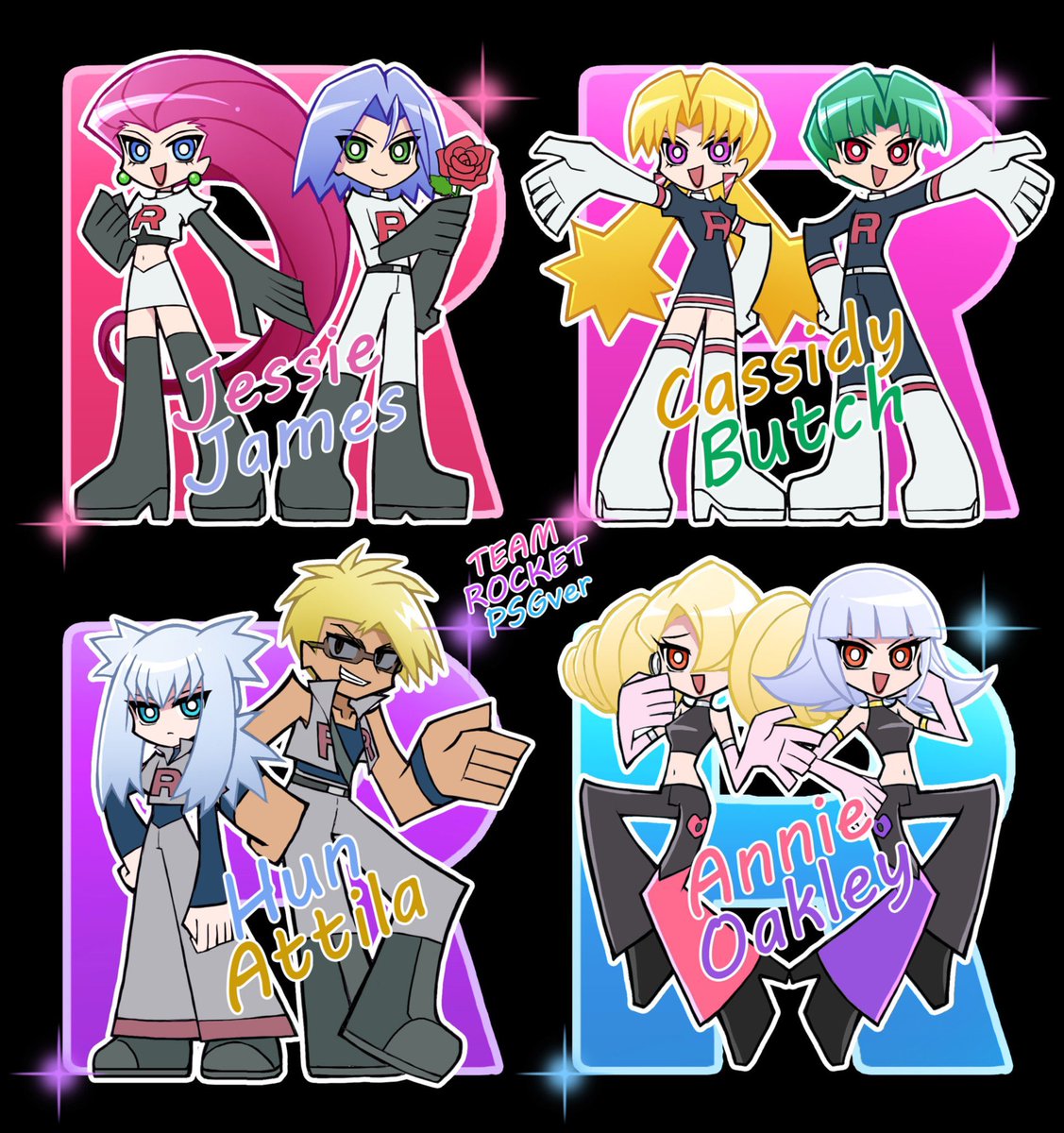 バディ組ロケット団みんな描くと結構大変なんですけどその分画面が大変カラフルになるので着色する時が1番たのしい〜🚀 