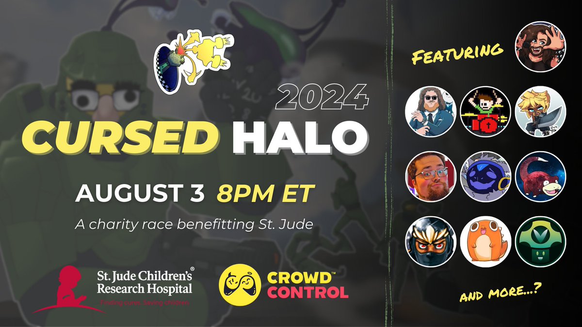 🤘 Homyk (@thevocalbutcher) on Twitter photo Mark it down in your calendars!
The time is nearly upon for the 2024 Cursed Halo Race for <a href="/StJude/">St. Jude</a>! Start the Chaos; Save the Kids!
<a href="/StJudePLAYLIVE/">St. Jude PLAY LIVE</a> <a href="/tiltify/">Tiltify</a> <a href="/CrowdControl/">Crowd Control 2.0</a> Mark it down in your calendars!
The time is nearly upon for the 2024 Cursed Halo Race for <a href="/StJude/">St. Jude</a>! Start the Chaos; Save the Kids!
<a href="/StJudePLAYLIVE/">St. Jude PLAY LIVE</a> <a href="/tiltify/">Tiltify</a> <a href="/CrowdControl/">Crowd Control 2.0</a>