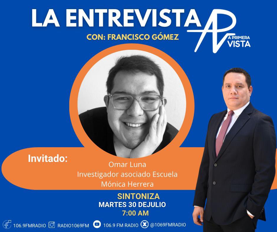 radiolarr's tweet photo. ¡No te Pierdas| #AprimeraVista con Francisco Gómez (@fragom8) este martes 30 de Julio a las ⏰7:00am, #LaEntrevista con: Omar Luna (@gomaxxx ) Investigador asociado, @_emhsv 

#Yoescuchola1069 #1069FM 📻 https://t.co/CN9fENo1Ki