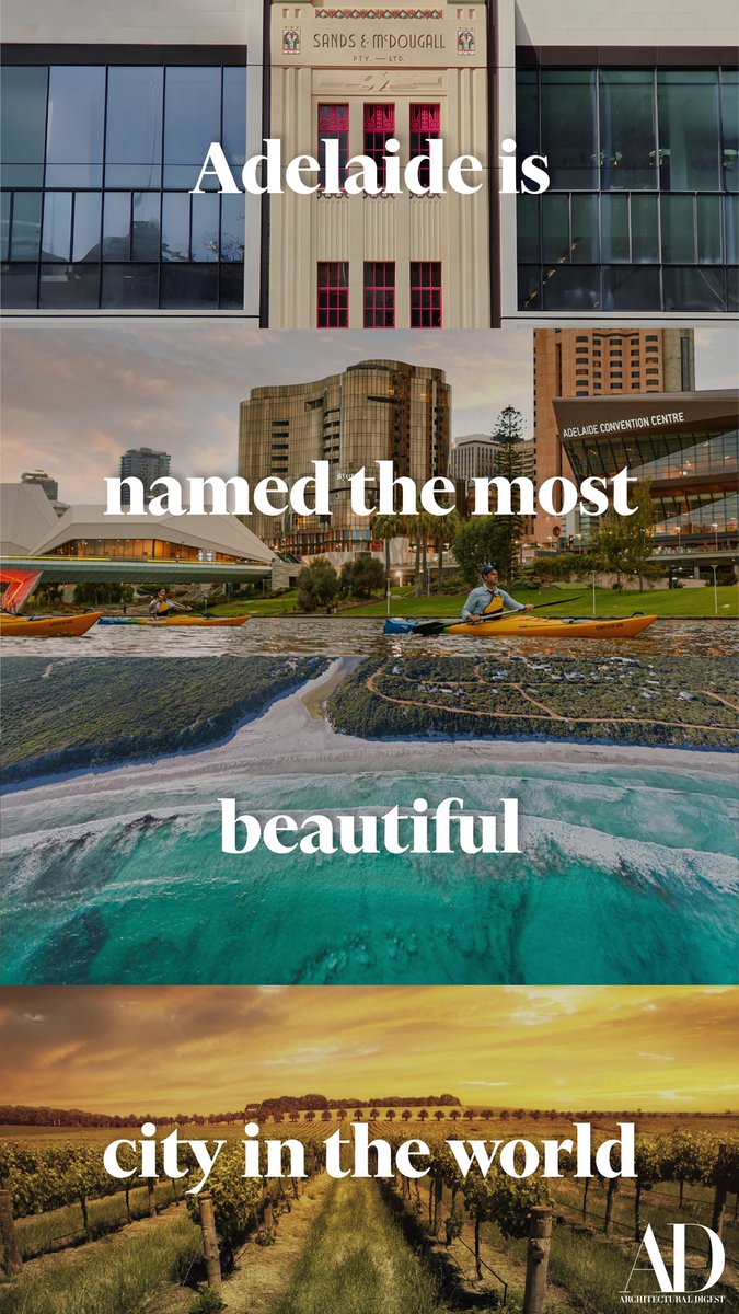 Peter Malinauskas (@pmalinauskasmp) on Twitter photo This is something we’ve known for a while now.
But now it’s official.
Adelaide has been named the most beautiful city in the world by <a href="/ArchDigest/">Architectural Digest</a>. This is something we’ve known for a while now.
But now it’s official.
Adelaide has been named the most beautiful city in the world by <a href="/ArchDigest/">Architectural Digest</a>.