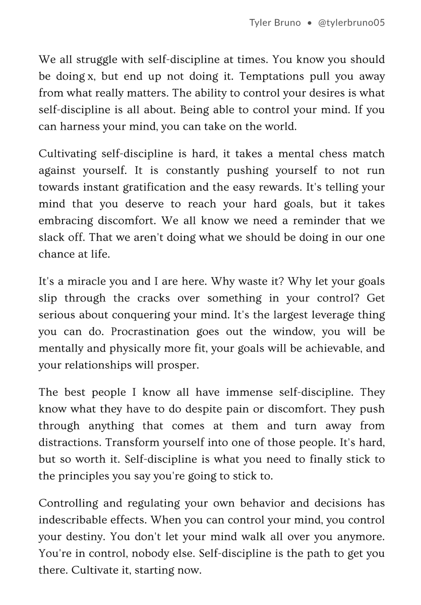 tylerbruno05's tweet photo. Develop self-discipline. Control your own destiny in your one chance at life https://t.co/PmoE3iIq5k