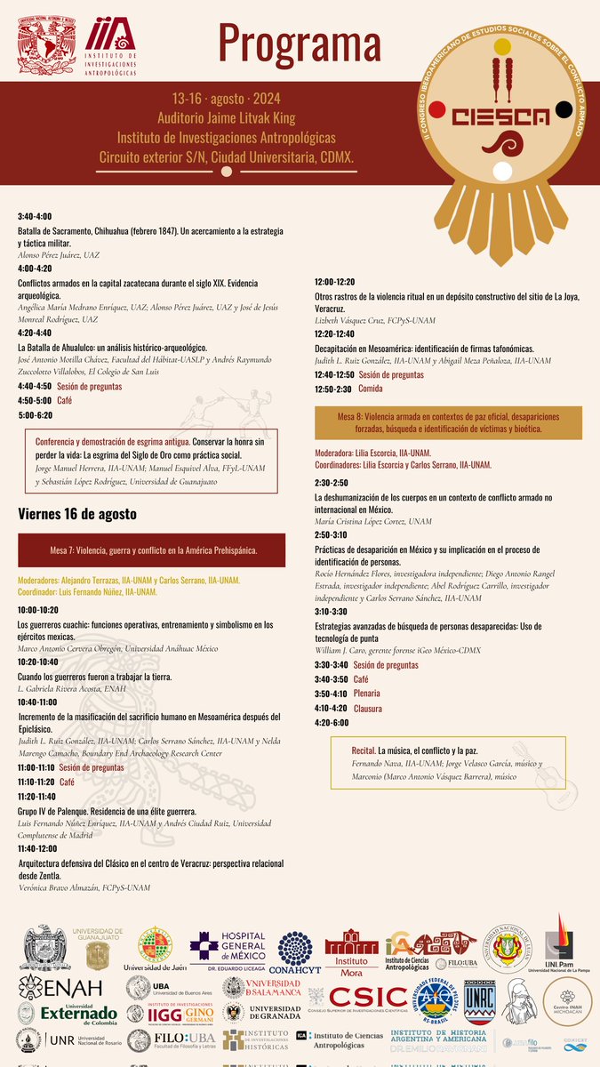 Nos complace compartir con ustedes el programa final del congreso II CIESCA (Congreso Iberoamericano de Estudios Sociales sobre el Conflicto Armado).

Contaremos con conferencias magistrales, ponencias y cursos, todos impartidos por experimentados investigadores del conflicto...