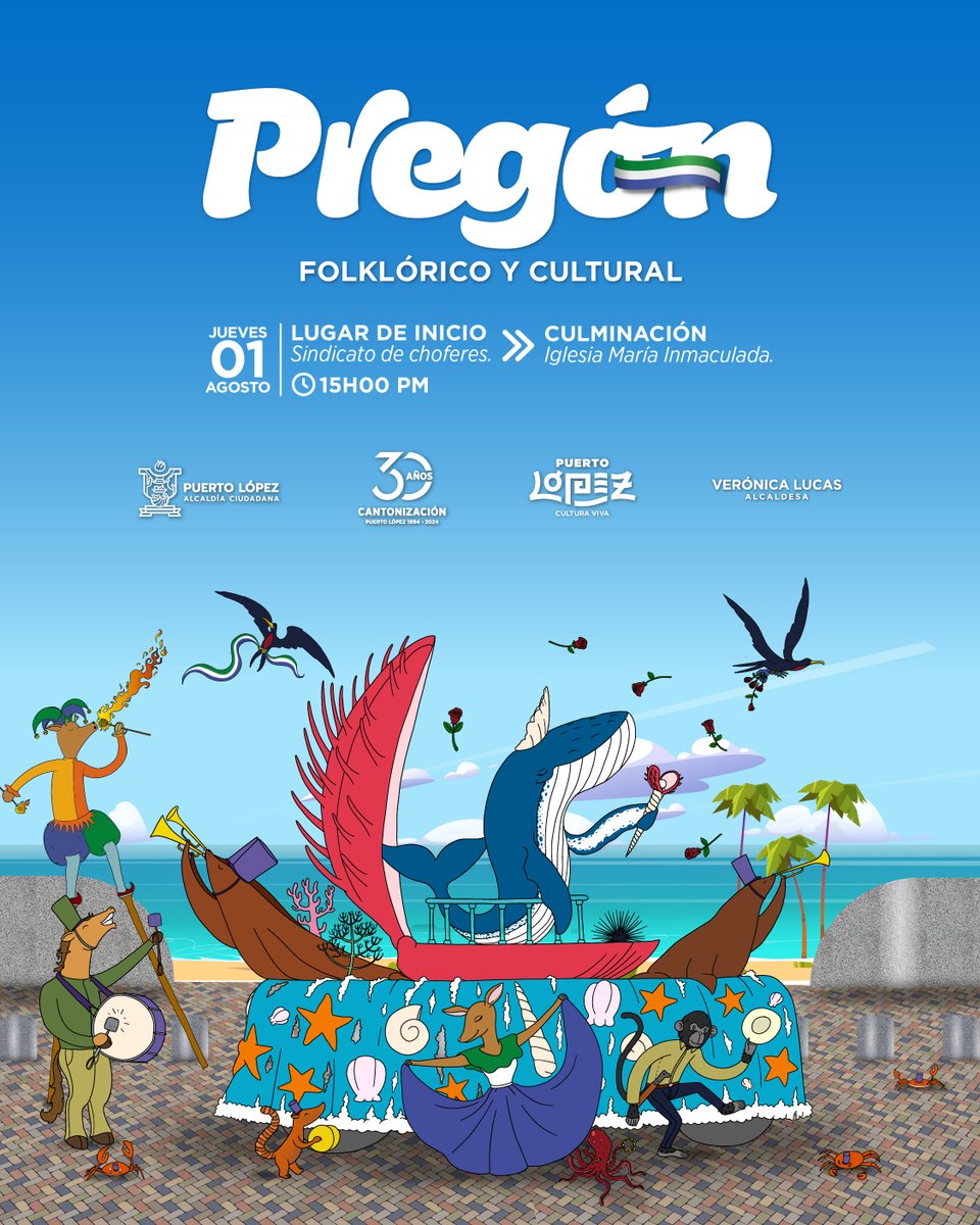 🥳 ¡Celebremos nuestros 30 años de cantonización!

Nuestras calles principales se llenarán de colores y música, de esta manera damos inicio a nuestras festividades. 🎉
📌Ruta: Sindicato de Choferes ➡️ González Suárez ➡️Malecón Julio Izurieta ➡️ General Córdova ➡️ Av. Machalilla