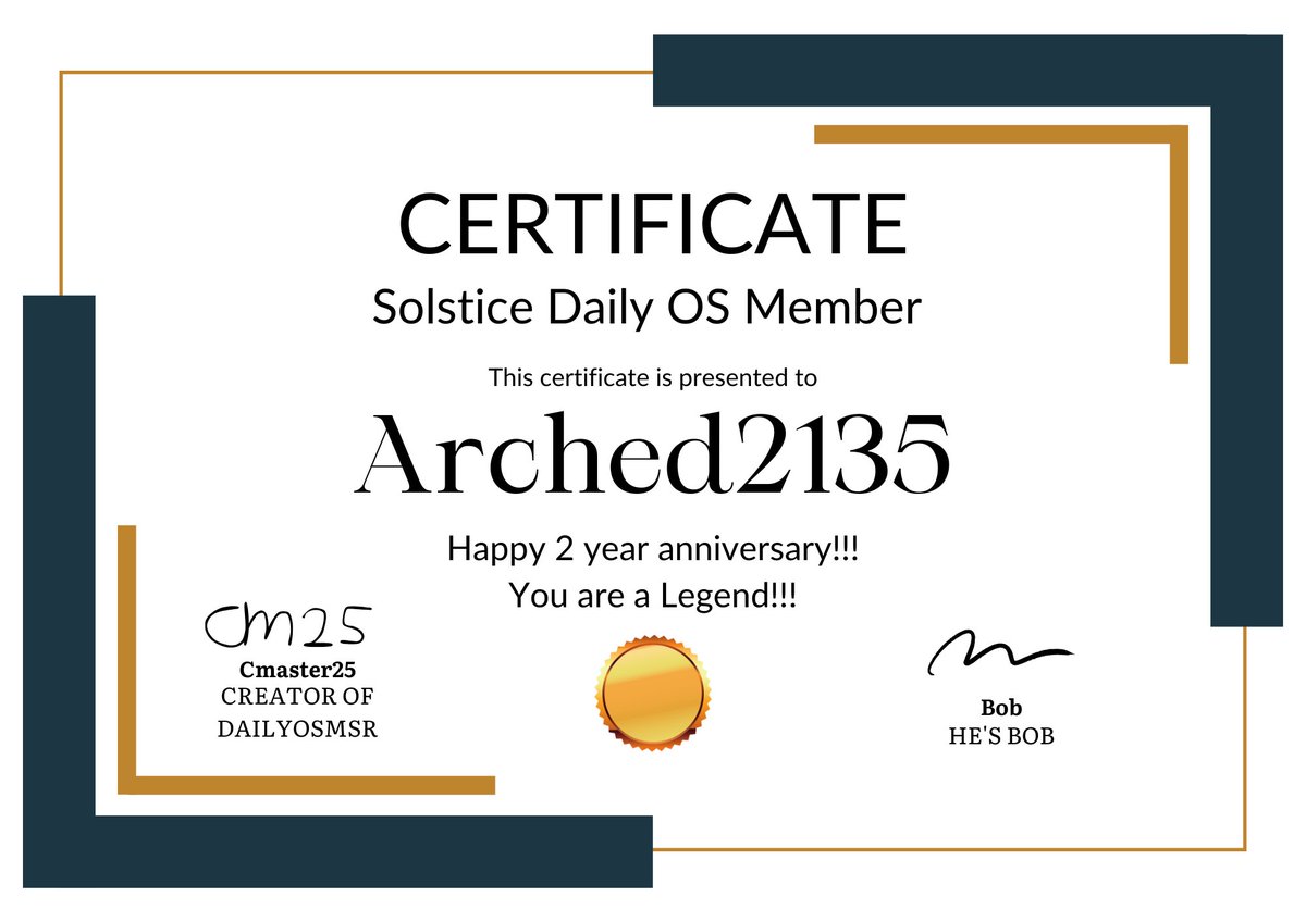 Congratulations to <a href="/Arched2135/">Arched</a> for reaching 730 Days/2 Years!!! Even though they don't necessarily declare themselves as a daily account they have been drawing niko for over 2 years which deserves a certificate on it's own! (Also yes this is a new certificate. news on that soon)