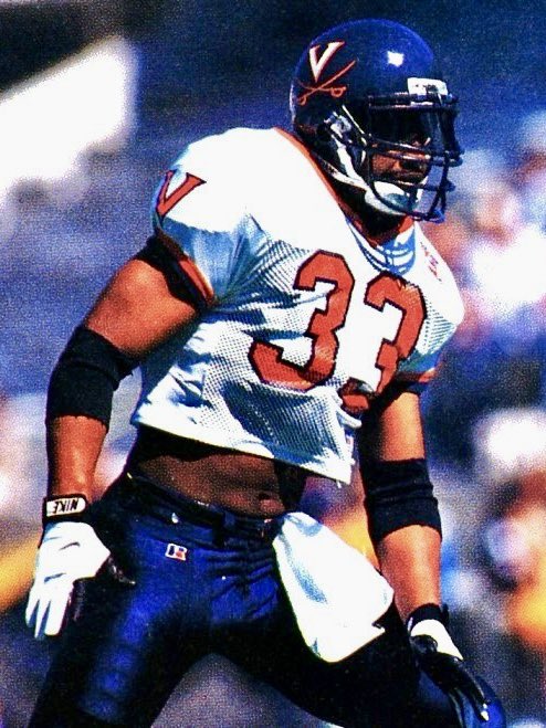 HoosFootball's tweet photo. We’re 33 days from #UVA football! 

Pictured: Jamie Sharper (1993-1996) was a 4x letter-winner and 3x All-ACC selection who started 41 games at linebacker for the Hoos and ended his career #1 all-time at UVA in tackles and #4 in tackles for loss. As a senior, Sharper was 1st Team All-ACC, earned 3rd Team All-America honors, led the Hoos in tackles and tackles for loss, and had a school record four fumble recoveries.

Sharper was drafted by Baltimore in the second round of the 1997 NFL draft and played nine seasons with the Ravens, Texans, and Seahawks. He won a Super Bowl with the Ravens in 2000 and led the NFL in tackles with the Texans in 2003.