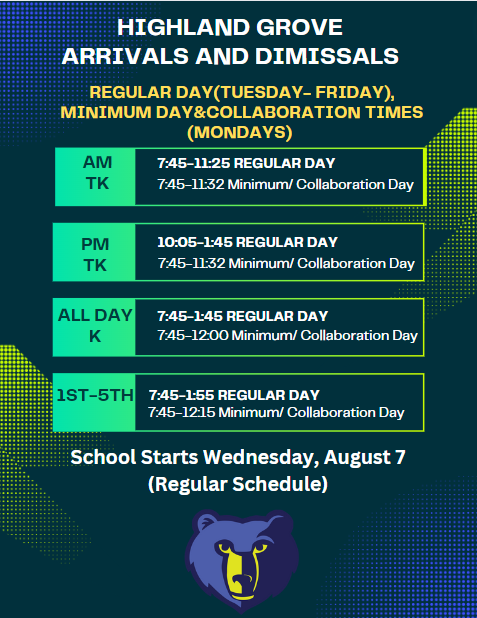There is a new bell schedule for the school year...check it out! #grizzlygreat #thisisrusd