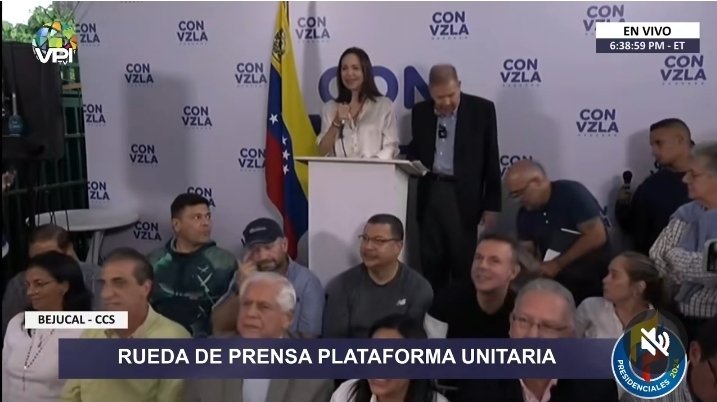 #Ahora Maria Corina Machado y Edmundo González en rueda de prensa internacional.