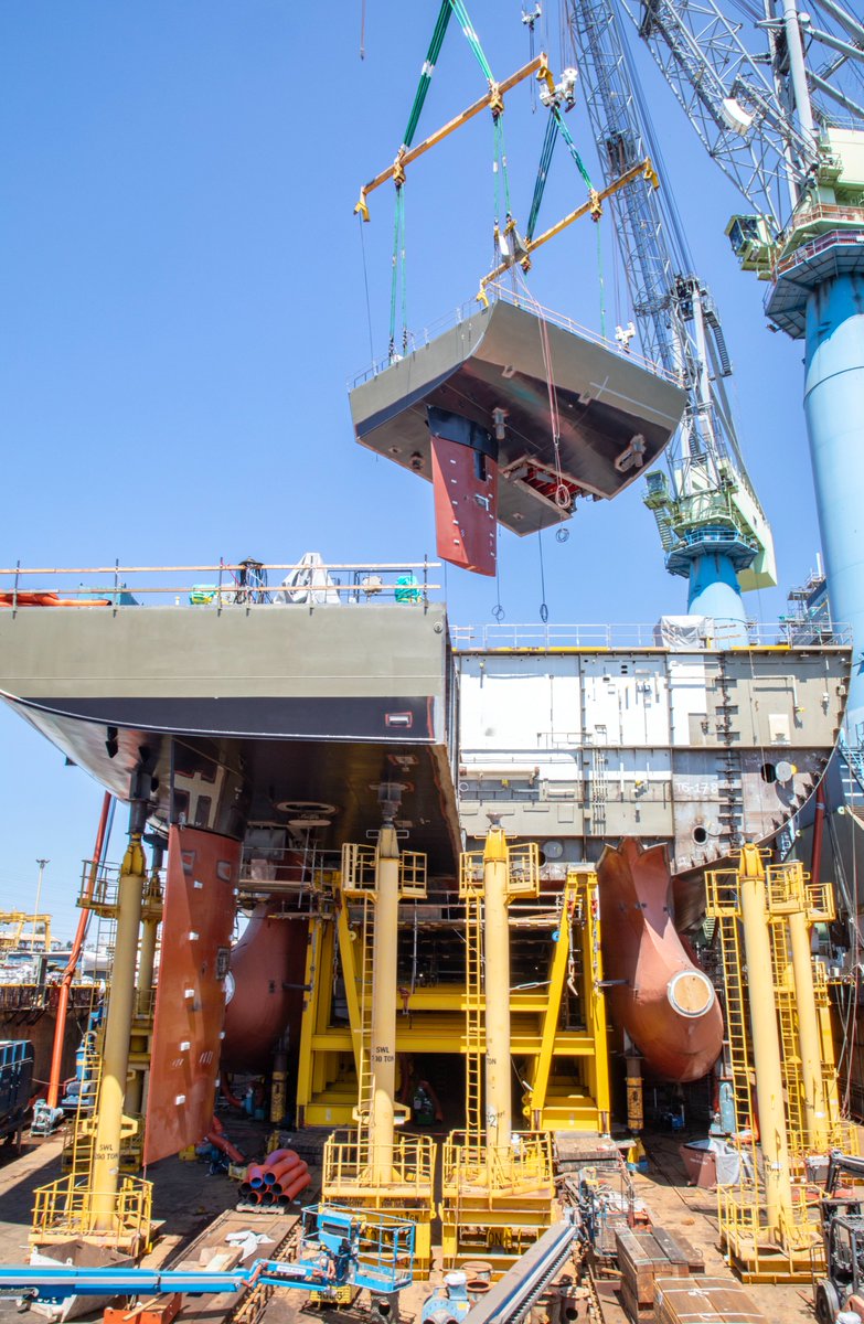 GDNASSCO's tweet photo. Heading into the week with exciting progress!
Today, NASSCO shipbuilders successfully placed the second rudder block for the future USNS Sojourner Truth (T-AO 210).
#NASSCObuilt https://t.co/GU5fmL1kgb