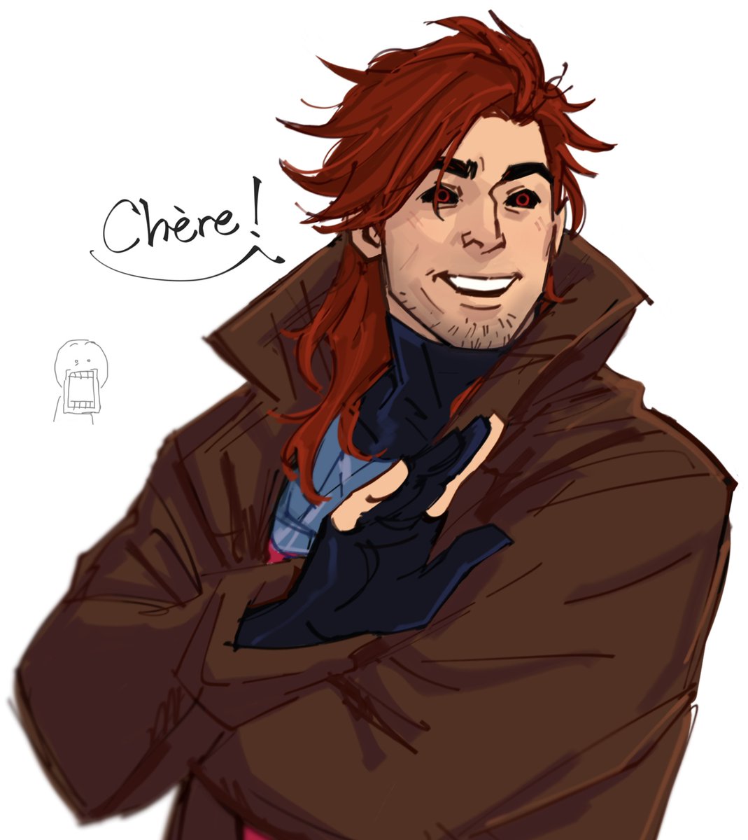 Isa_anartist's tweet photo. Doodle of Gambit (with his hair down of course) happy to see his gal https://t.co/gBmk3Qloyh
