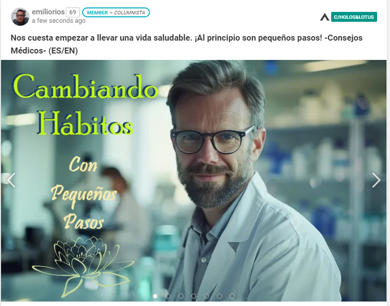 Comienza a crear hábitos saludables con pequeños cambios, progresivos. Una buena propuesta médica por el bienestar e #hive 
Nos cuesta empezar a llevar una vida saludable. ¡Al principio son pequeños pasos! -Consejos Médicos- (ES/EN)
peakd.com/hive-131951/@e…