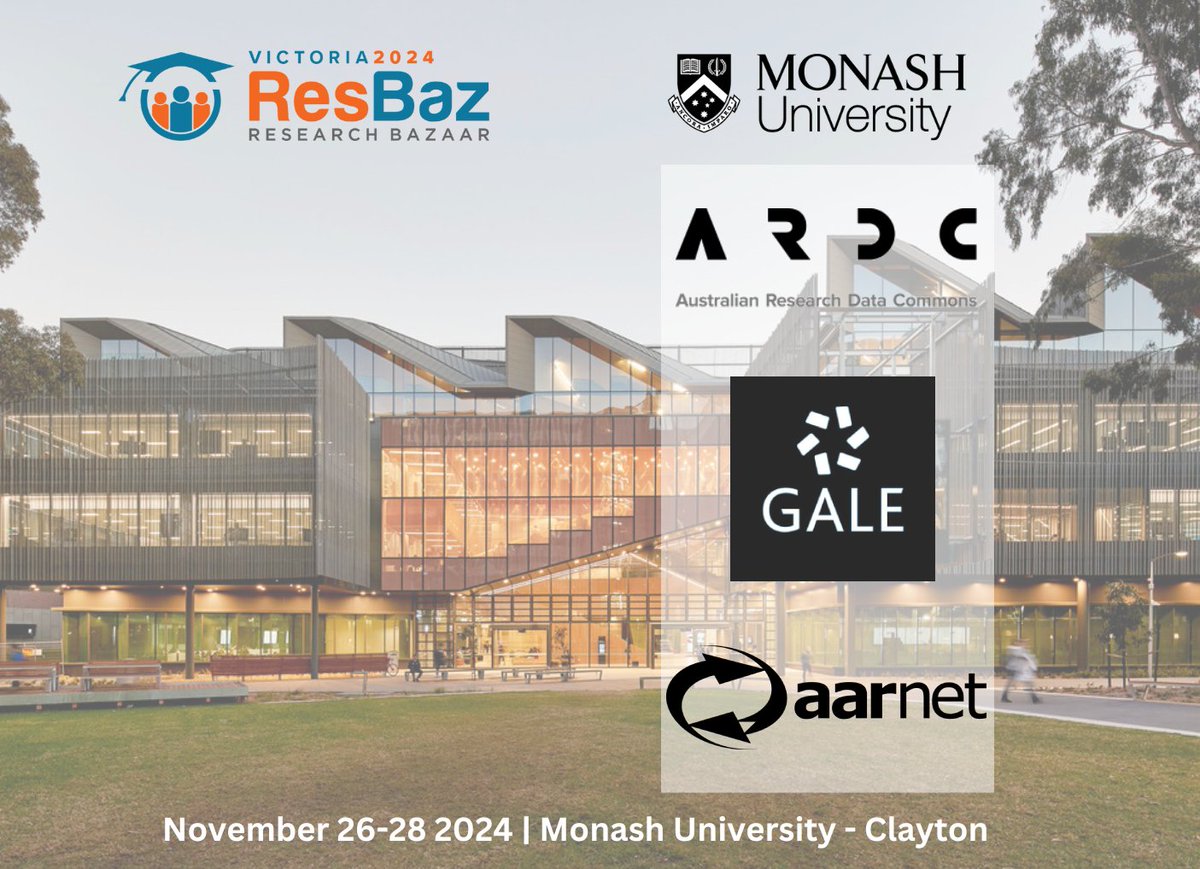 Monash eResearch (@monasheresearch) on Twitter photo 🎉 Exciting news! ResBaz VIC 2024 welcomes its new sponsors: <a href="/ARDC_AU/">Australian Research Data Commons (ARDC)</a>, @GALE_ANZ & <a href="/AARNet/">AARNet Australia</a>. Thank you for supporting Monash and the Australian ResBaz community! 🙌 #ResBaz2024 #eResearch. More details @ bit.ly/3Wxu48G 🎉 Exciting news! ResBaz VIC 2024 welcomes its new sponsors: <a href="/ARDC_AU/">Australian Research Data Commons (ARDC)</a>, @GALE_ANZ & <a href="/AARNet/">AARNet Australia</a>. Thank you for supporting Monash and the Australian ResBaz community! 🙌 #ResBaz2024 #eResearch. More details @ bit.ly/3Wxu48G