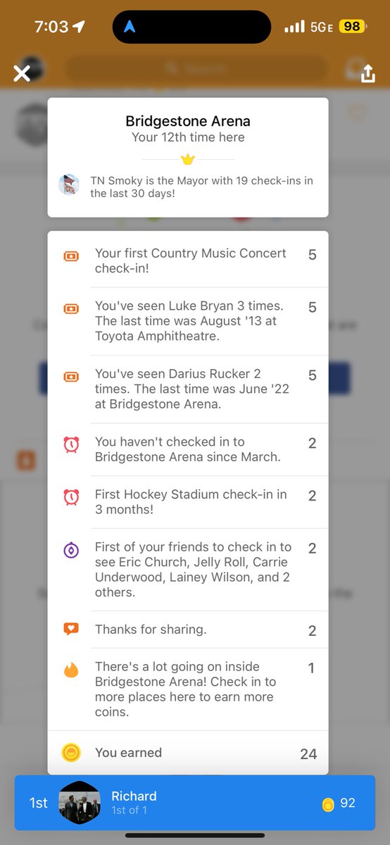 .<a href="/SwarmApp/">Foursquare Swarm</a> a lot going on with this check in tonight! #TobyKeithTributeConcert