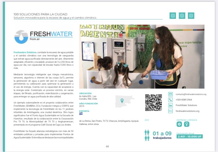 Contentos!, FreshWater reconocida como solución  tecnológica para conformar el Catálogo “100 Soluciones para la Ciudad”, que contribuyen en la mejora del Medio Ambiente y Recursos Habilitantes