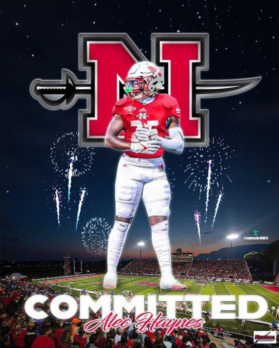 Alec Haynesโ๏ธ Top LB/DE in the ๐ข (@alechaynes1) on Twitter photo After a great conversation and experience with <a href="/TommyRybacki/">Tommy Rybacki</a>
I would like to say Iโm 100% committed to <a href="/Nicholls_FB/">Nicholls Football ๐</a> AGTGโญ๏ธ After a great conversation and experience with <a href="/TommyRybacki/">Tommy Rybacki</a>
I would like to say Iโm 100% committed to <a href="/Nicholls_FB/">Nicholls Football ๐</a> AGTGโญ๏ธ