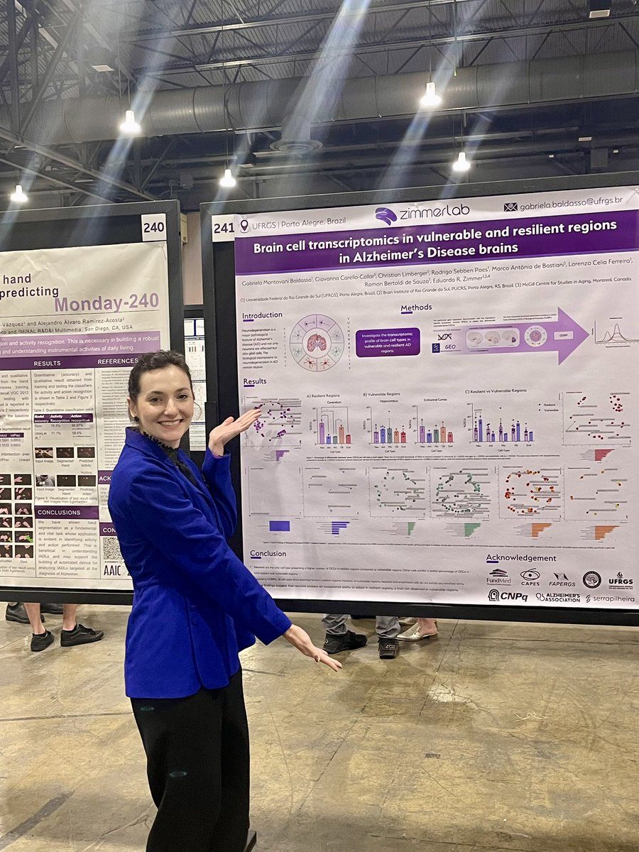 My first in-person poster presentation, and I couldn't be happier. Thank you, <a href="/zimmerneurolab/">Zimmer Lab</a>, for trusting in my potential and <a href="/alzassociation/">Alzheimer's Association</a> for giving me this opportunity. #AAIC24